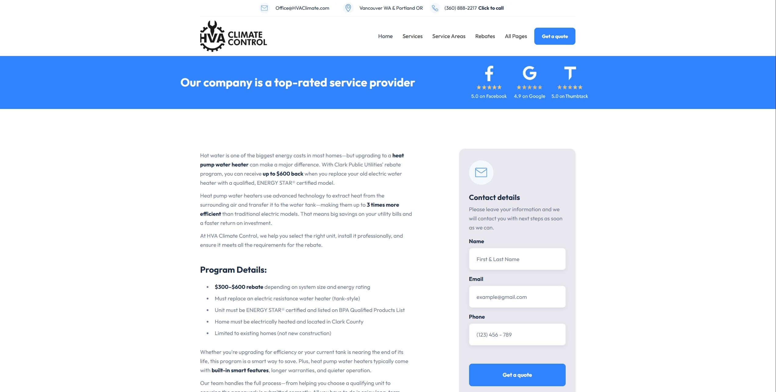 HVA Climate Control website preview